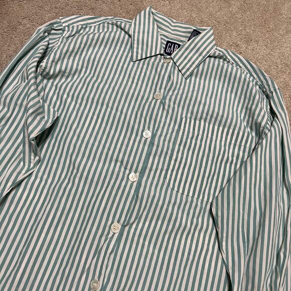 Gap Green/White Striped Preppy Button Up Small - Picture 1 of 7